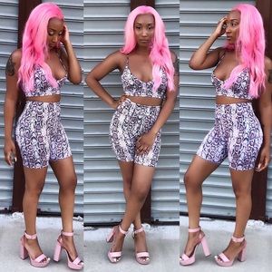 Pink snake print two piece